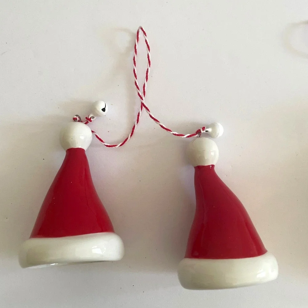 Ceramic Christmas Ornaments Hat Mitten Jingle Bell Holiday‎ Decor Set